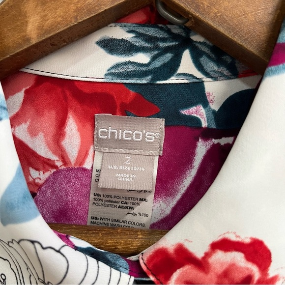 Chicos rose print tunic blouse top button up long sleeve color block 2 US 12/14 - Picture 8 of 10